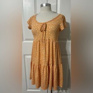 Jessica Simpson Orange Ditsy Floral Mini Dress Ribbed Knit Size M